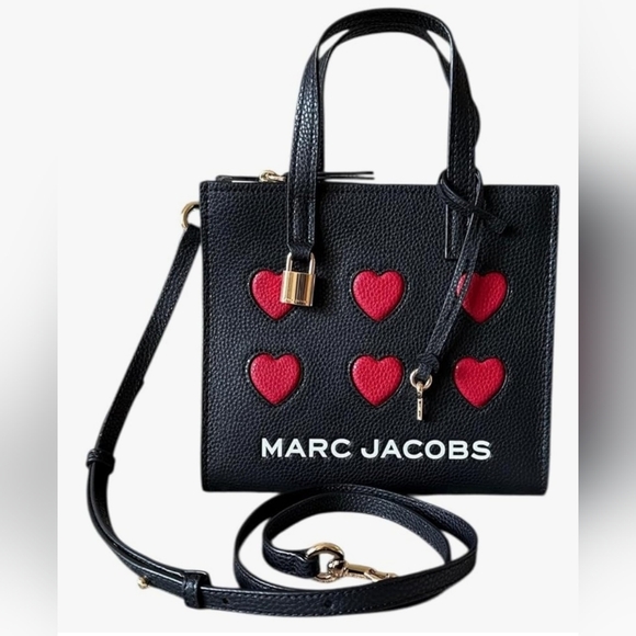 Marc Jacobs Handbags - Marc Jacobs Black Leather Crossbody with Red Heart Appliqués